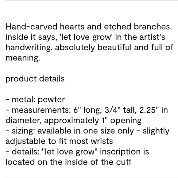 LISA LEONARD Designs Let Love Grow Pewter Cuff Bracelet - Picture 12 of 12